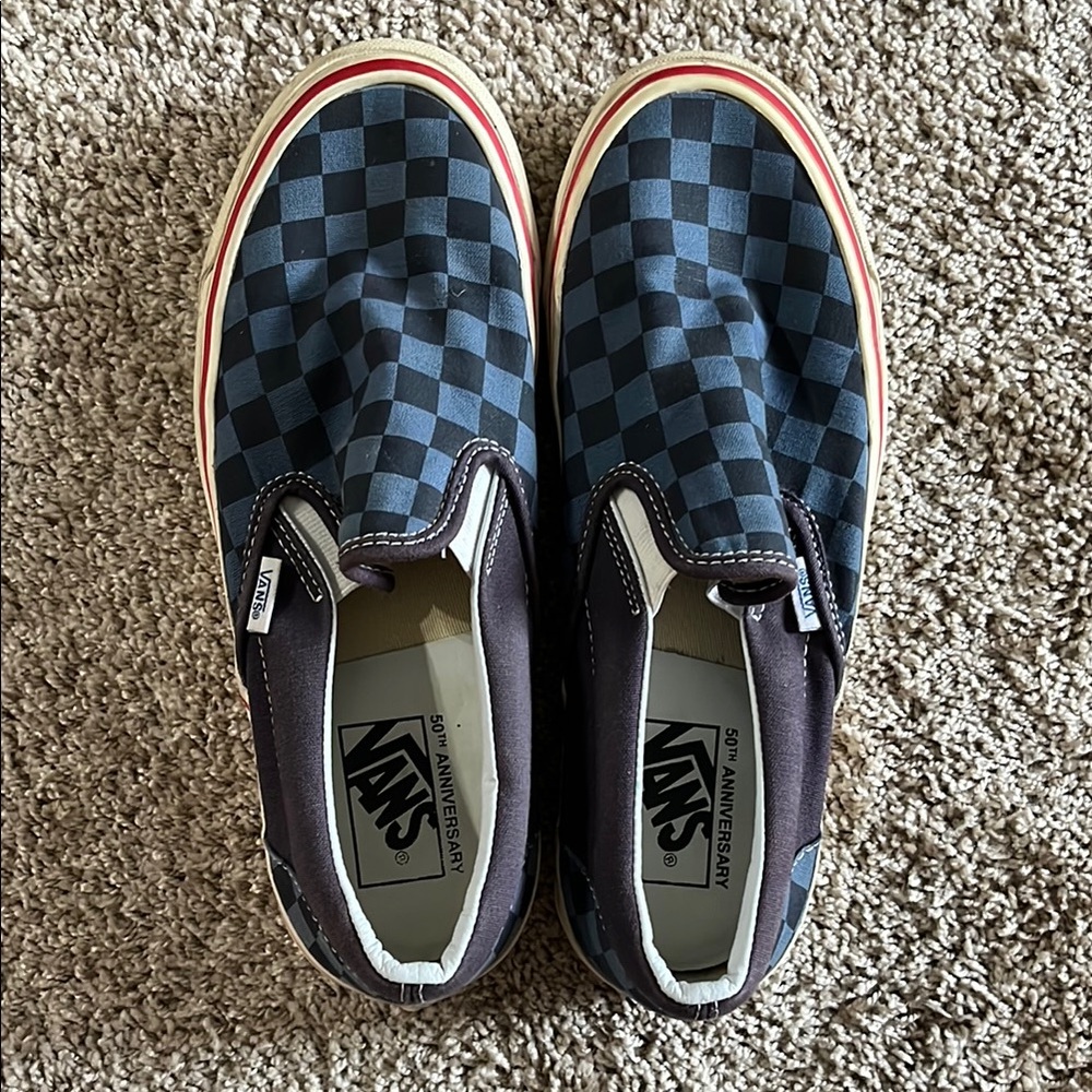 Vans Checkerboard Slip-On Shoes - Black/Blue
